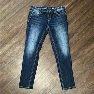 Miss Me Blue Ankle Cropped Jeans with Faded Wash